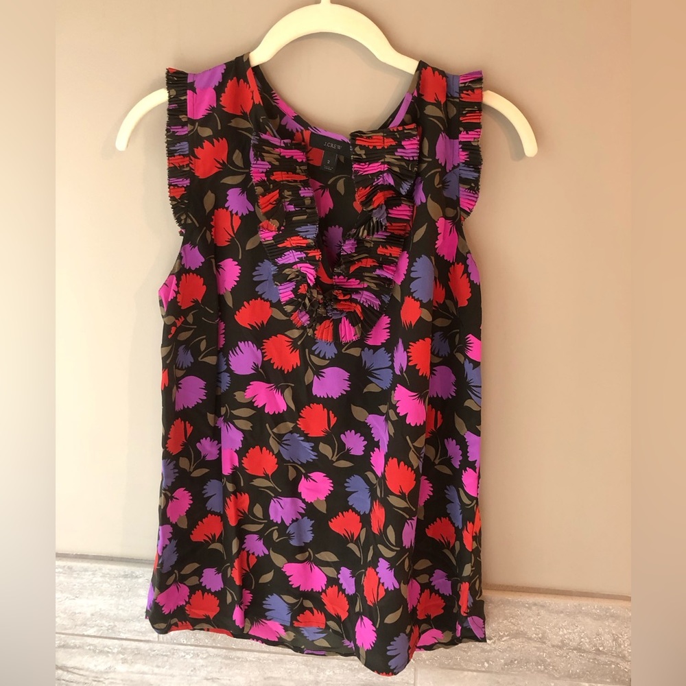 Silk Pleated Ruffle Neck Top